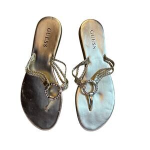 Guess By Marciano Strappy Sandal Flat Size 9.5 Gold Tone Lightweight